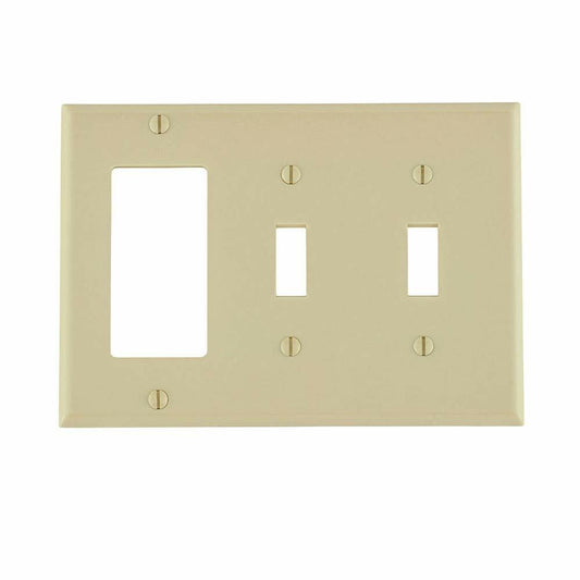 Leviton 80421-I 3-Gang 2-Toggle 1-Decora/GFCI Device Combination Wallplate, Standard Size, Thermoset, Device Mount, Ivory, 10-Pack
