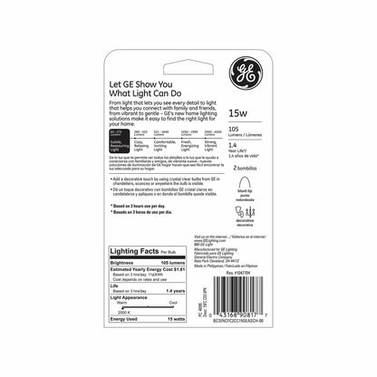 GE Lighting 48395 Light Bulb, 15 Watts, Crystal Clear, 2