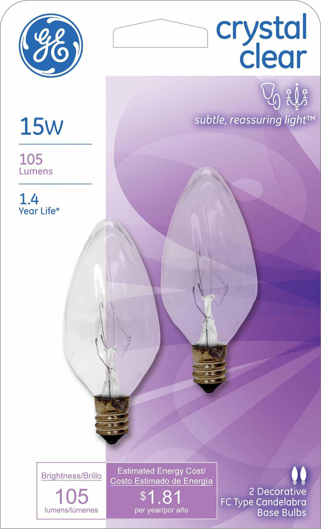 GE Lighting 48395 Light Bulb, 15 Watts, Crystal Clear, 2