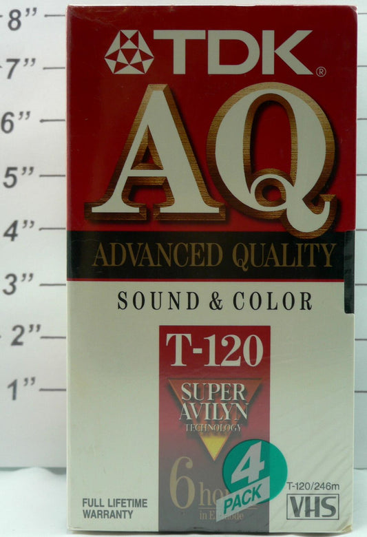 TDK AQ Advanced Quality T-120 Blank VHS Cassette, 6 Hours - Pack of 4