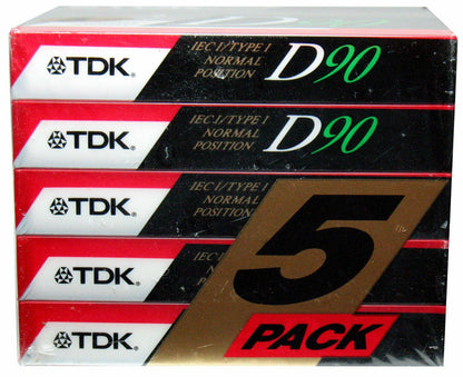 TDK Dynamic Performance D90 High Output IEC I / Type I - 5 Pack Audio Cassette Tapes