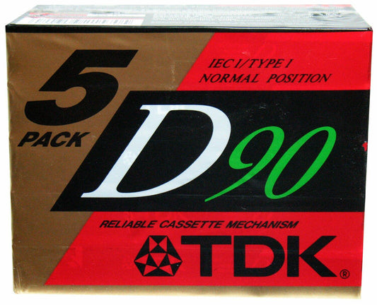TDK Dynamic Performance D90 High Output IEC I / Type I - 5 Pack Audio Cassette Tapes