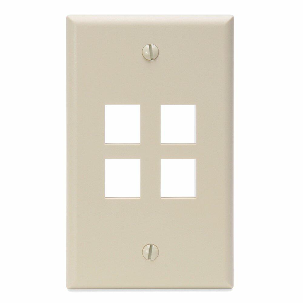 Leviton 41080-4IP QuickPort Wallplate, Single Gang, 4-Port, Ivory