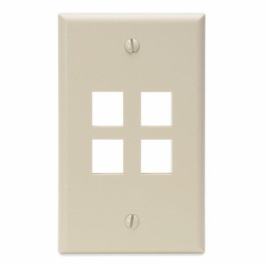 Leviton 41080-4IP QuickPort Wallplate, Single Gang, 4-Port, Ivory