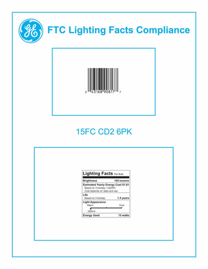 GE Lighting 48395 Light Bulb, 15 Watts, Crystal Clear, 2
