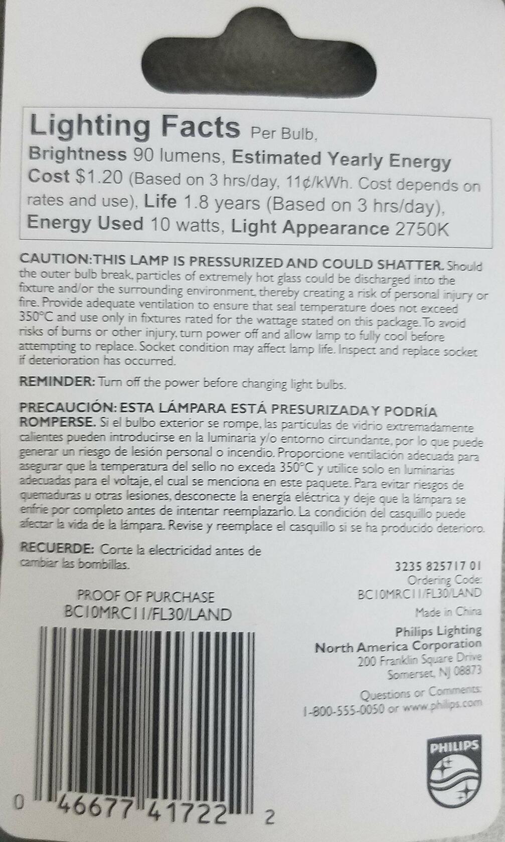 Philips 417220 Landscape Lighting and Indoor Flood 10-Watt MR11 12-Volt Light Bulb