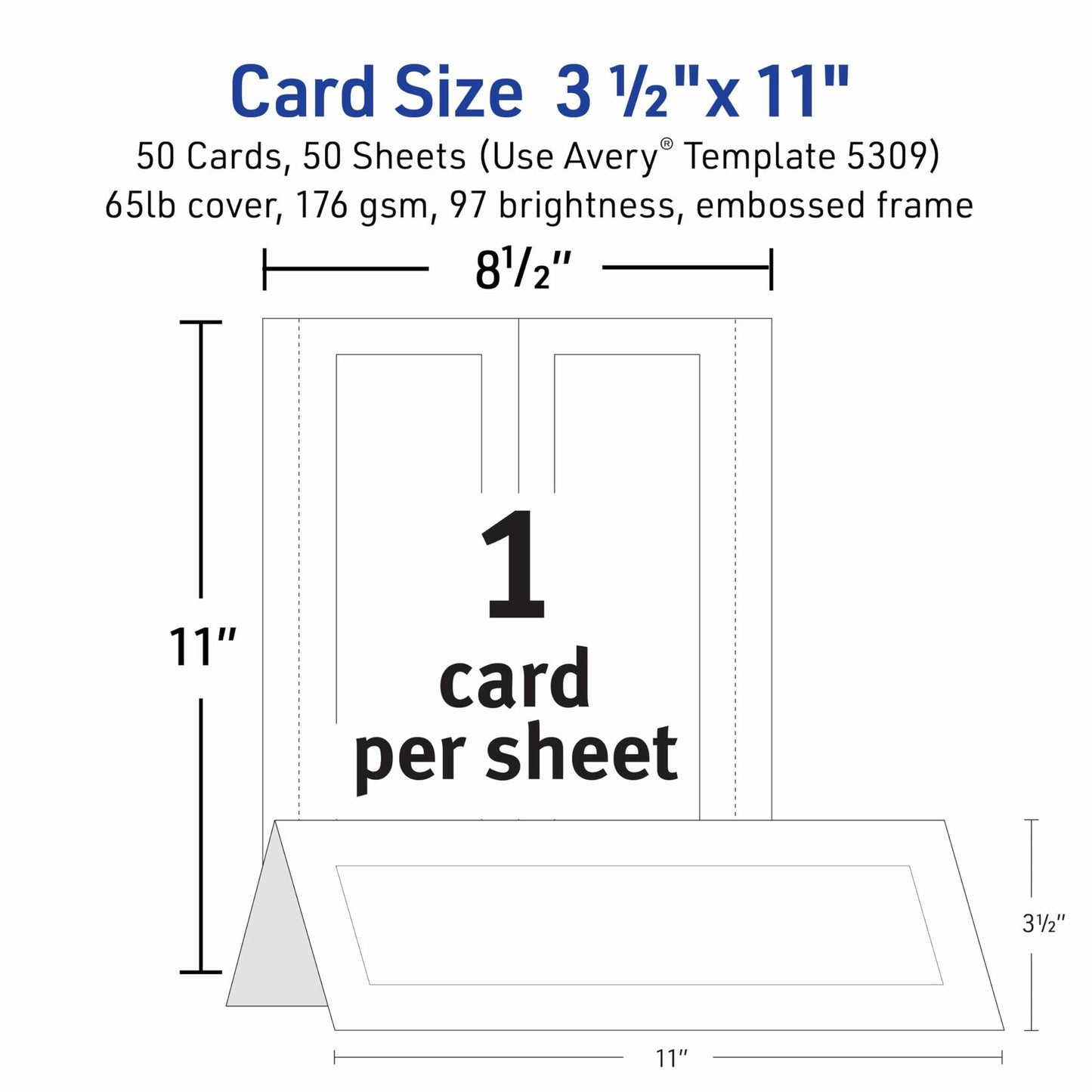 Avery Printable Large Tent Cards, Laser & Inkjet Printers, 50 Cards, 3.5 x 11 (5309)