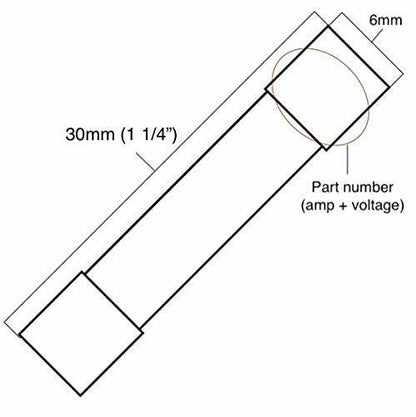 Bussmann MDA-20 Fuse (Pack of 5) 6mm (1/4") x 30mm (1 1/4") 20A 250V Slow Blow Ceramic Fuse