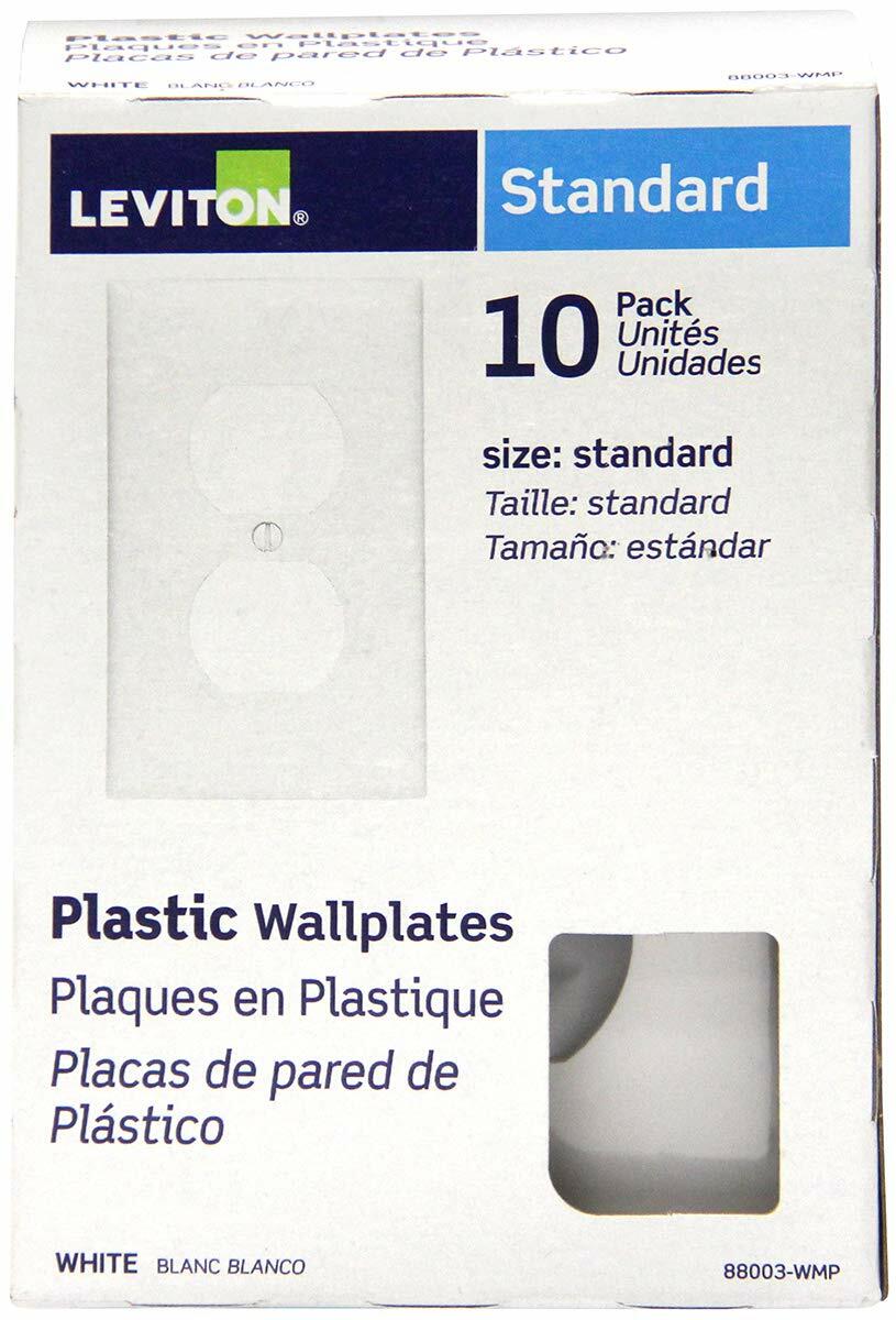 Leviton 88003-WMP 10 pack 1 Gang Wallplates, Duplex Receptacle, White