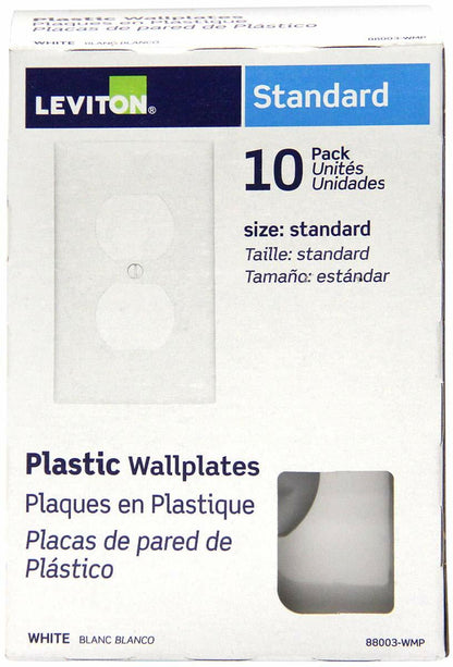 Leviton 88003-WMP 10 pack 1 Gang Wallplates, Duplex Receptacle, White