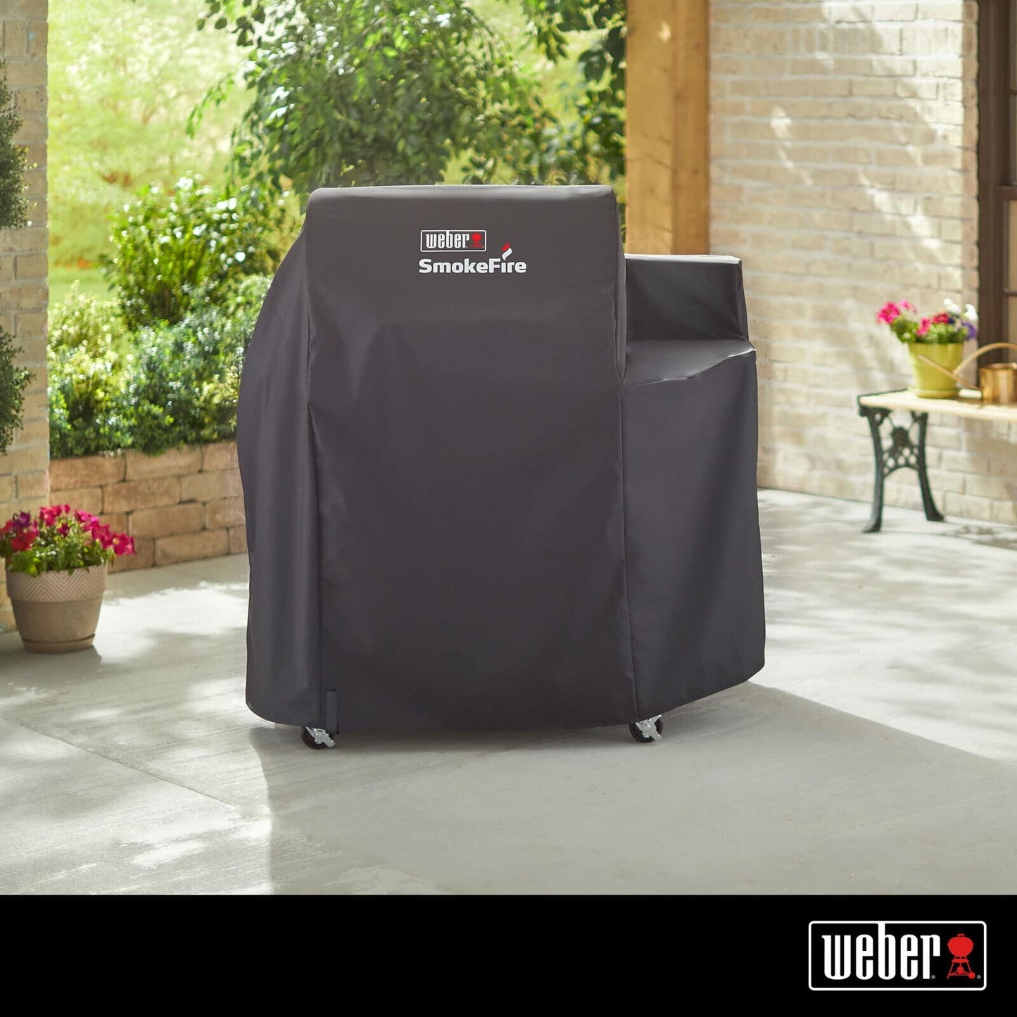 Weber SmokeFire EX4 Wood Pellet BBQ Grill Heavy Duty Breathable Resistant to Water and Weather Polyester Cover with Fastening Straps, Black