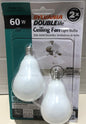 Sylvania 60W A15 Ceiling Fan White Light Bulb Double Life with Candelabra Base, 2 Pack