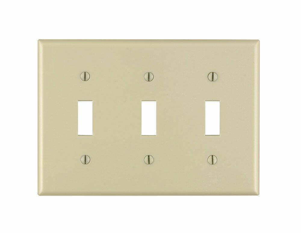 Leviton 86011 3-Gang Toggle Device Switch Wallplate, Standard Size, Thermoset, Device Mount, Ivory