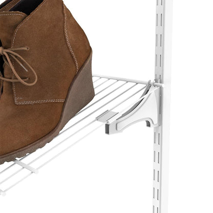 ClosetMaid ShelfTrack 2-Pack Shelf Brackets for Wire Compatible with 12 in. Shelves, Add On Angle Shoe Storage, White Finish, 3 in, 3"