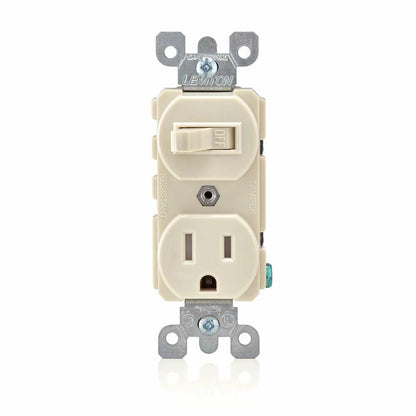 Leviton T5225-T Combination, 15 Amp, 120 Volt AC Toggle Switch, and 15amp, 125 Volt 5-15R Tamper Resistant Receptacle, Grounding, Light Almond