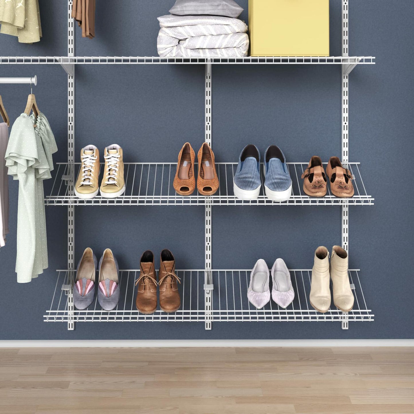 ClosetMaid ShelfTrack 2-Pack Shelf Brackets for Wire Compatible with 12 in. Shelves, Add On Angle Shoe Storage, White Finish, 3 in, 3"