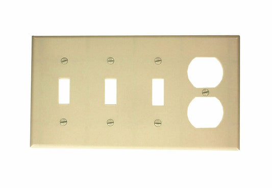 Leviton P38-I 4-Gang 3-Toggle 1-Duplex Device Combination Wallplate, Standard Size, Ivory