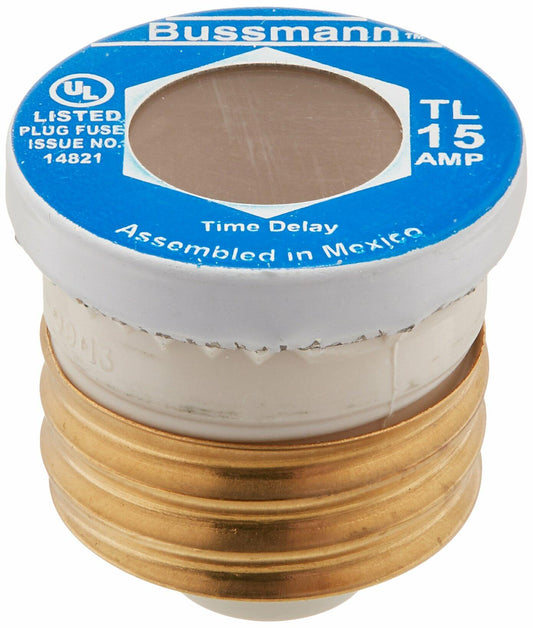 Bussmann TL-15 Medium Duty Time Delay Plug Fuse, 125 Vac, 15 A, 10 Ka