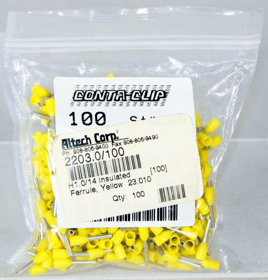 ALTECH 2203.0/100 Yellow �3.5 x 14 mm 18 AWG H1.00/8 Insulated Industry Standard Ferrule - 100 item(s)