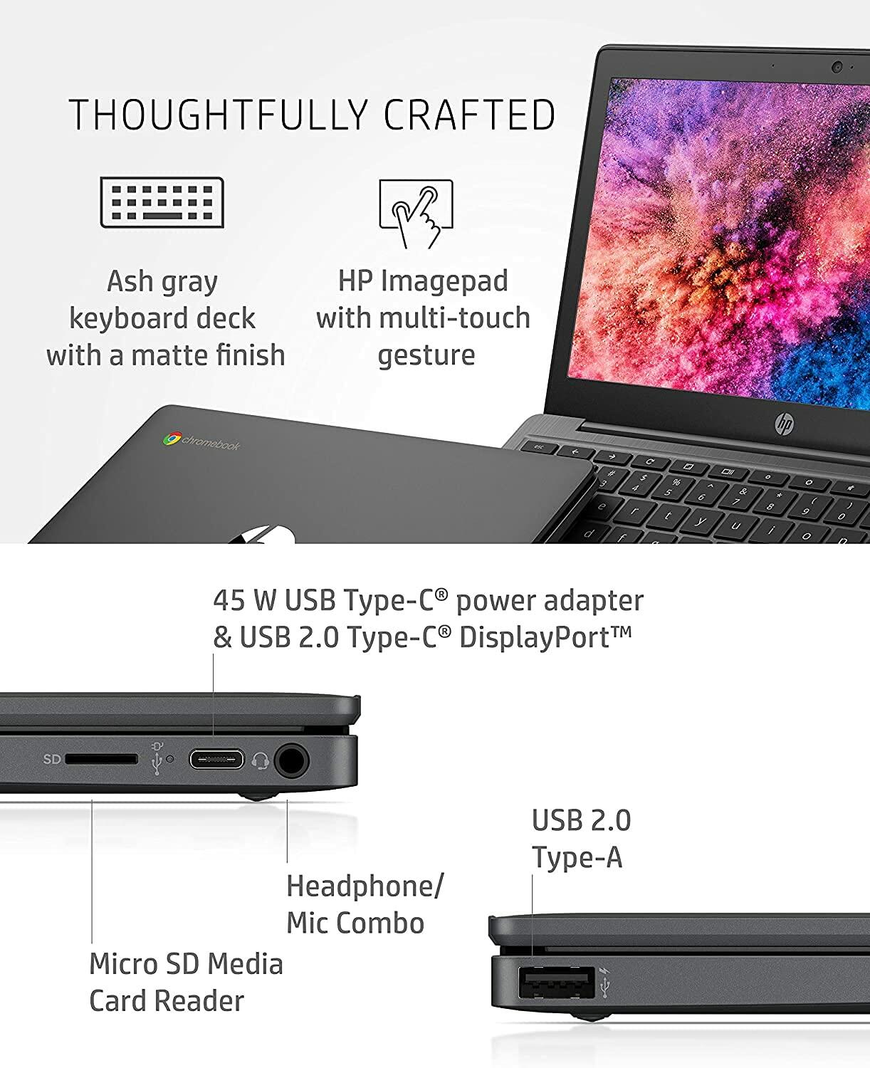 HP Chromebook 11-inch Laptop - MediaTek - MT8183 - 4 GB RAM - 32 GB eMMC Storage - 11.6-inch HD IPS Touchscreen - with Chrome OS� - (11a-na0040nr, 2020 model, Ash Gray)