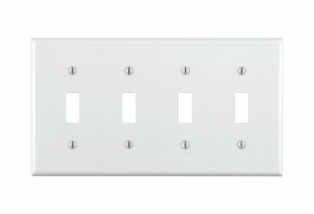 Leviton 88012 4-Gang Toggle Device Switch Wallplate, Standard Size, Thermoset, Device Mount, White