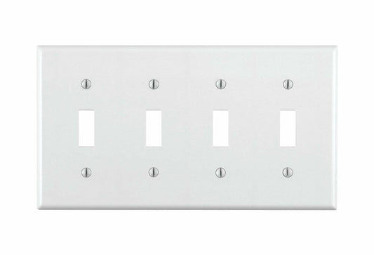 Leviton 88012 4-Gang Toggle Device Switch Wallplate, Standard Size, Thermoset, Device Mount, White
