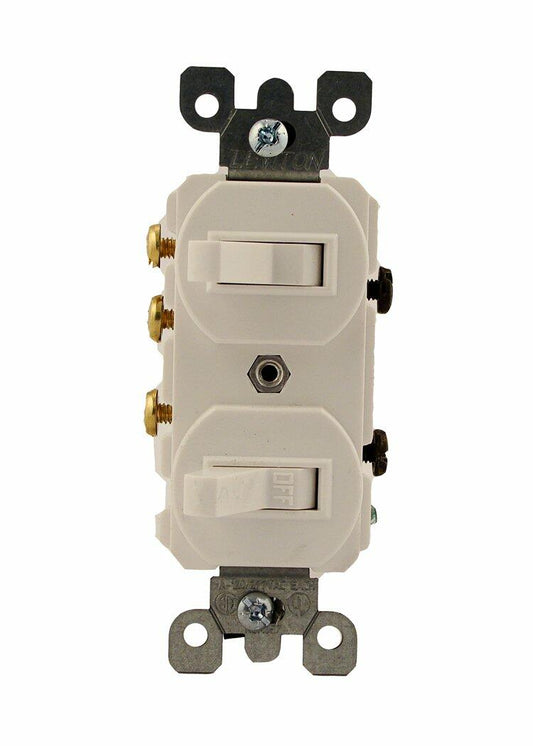 Leviton 15 Amp 120/277 Volt, Duplex Style Single-Pole/3-Way Ac Combination Switch, Commercial Grade, White, 5241-W