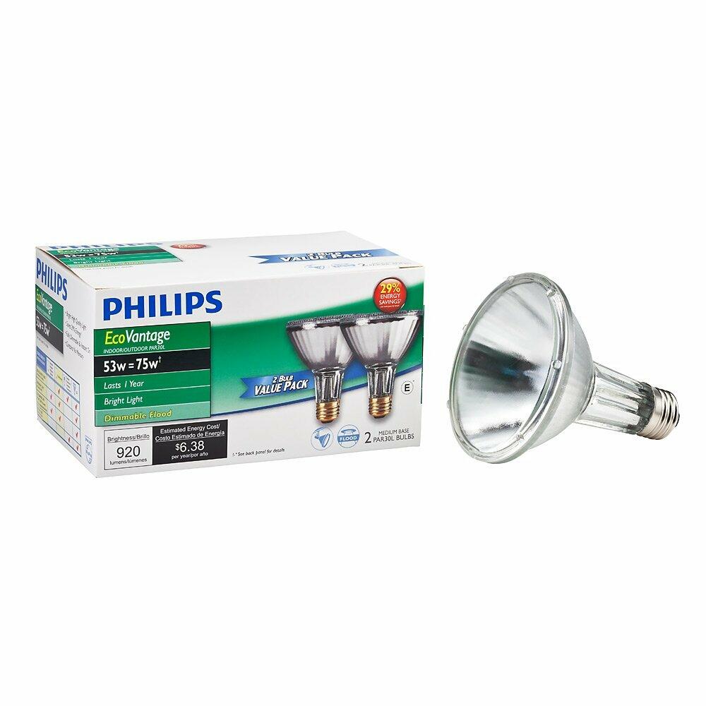 Philips 429365 Halogen PAR30L 75 Watt Equivalent 25 Degree Flood Light Bulb,Soft White, 2 Pack