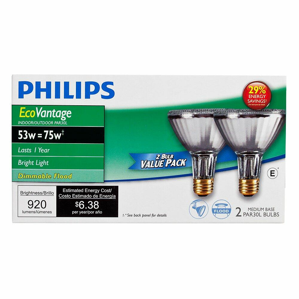 Philips 429365 Halogen PAR30L 75 Watt Equivalent 25 Degree Flood Light Bulb,Soft White, 2 Pack