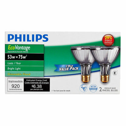 Philips 429365 Halogen PAR30L 75 Watt Equivalent 25 Degree Flood Light Bulb,Soft White, 2 Pack