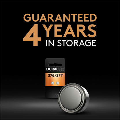 Duracell 376/377 Silver Oxide Button Battery, 2 Count Pack, 376/377 1.5 Volt Battery, Long-Lasting for Watches, Medical Devices, Calculators, and More