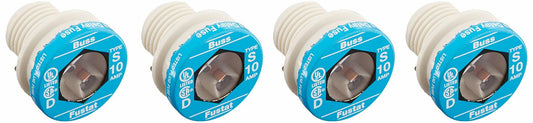 Bussmann Plug Fuse,S Series,10A,PK4, Green, S-10