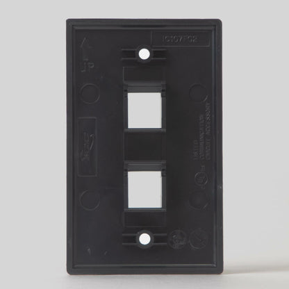ICC 2-Port Faceplate for Keystone Connectors, Single Gang Outlet Box, Wall Plate for Networking and Home Installations, Durable and Easy to Install, Black, Single