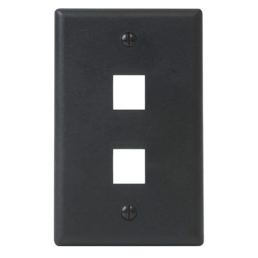 ICC 2-Port Faceplate for Keystone Connectors, Single Gang Outlet Box, Wall Plate for Networking and Home Installations, Durable and Easy to Install, Black, Single