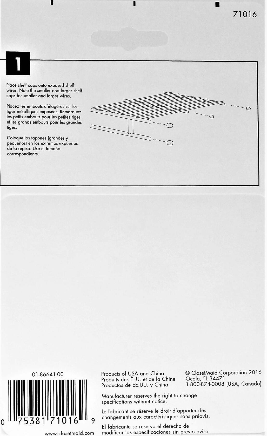 ClosetMaid 71016 Shelf End Cap, Plastic, White