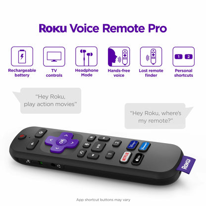 Roku Ultra 4K/HDR/Dolby Vision Streaming Device and Roku Voice Remote Pro with Rechargeable Battery, Hands-Free Voice Controls, Lost Remote Finder, and Private Listening, Black