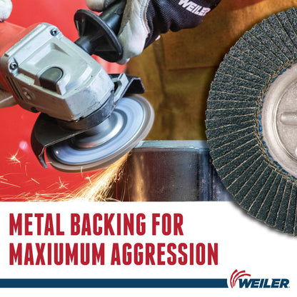 Weiler 50514 Tiger Abrasive Flap Disc, Type 29, Round Hole, Aluminum Backing, Zirconia Alumina, 4-1/2" Dia., 60 Grit