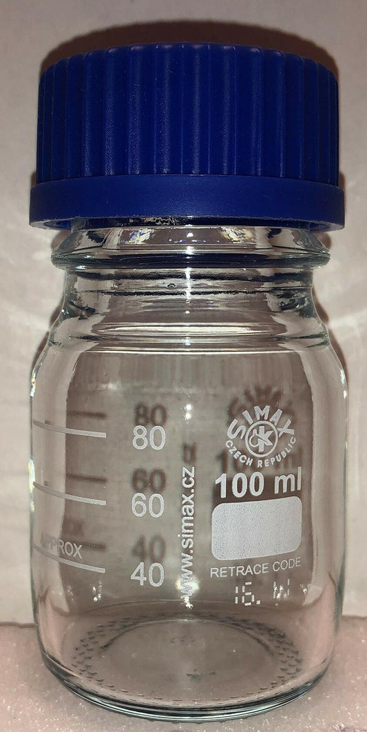 SIMAX 100ml GL-45 Borosilicate Glass Reagent Media/Storage Bottle with Cap and Ring