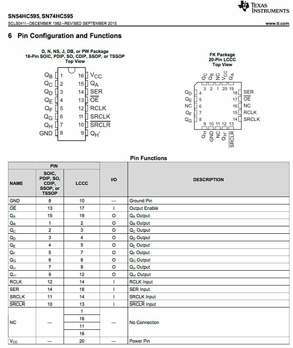 Texas Instruments SN74HC595N IC 8-Bit Shift Registers with 3-State Output Registers (Pack of 4)