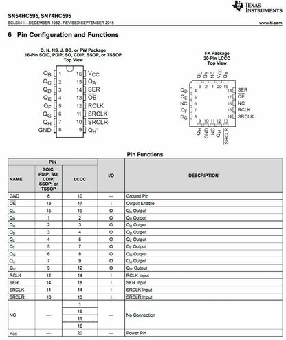 Texas Instruments SN74HC595N IC 8-Bit Shift Registers with 3-State Output Registers (Pack of 4)