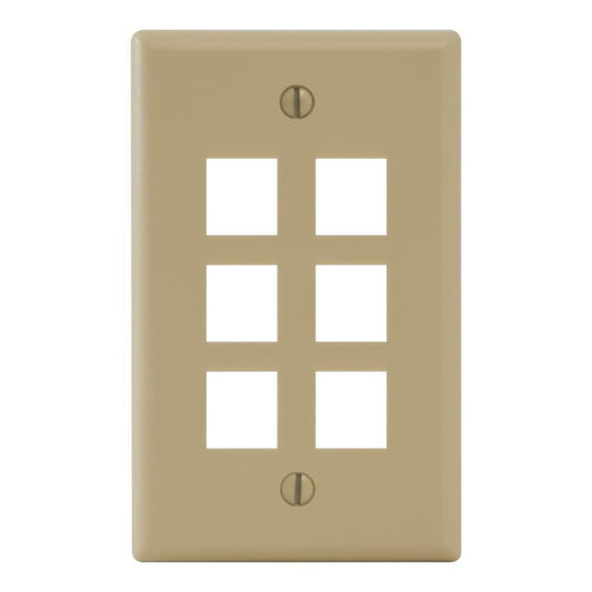 ICC Single Gang 6-Port Classic Faceplate for EZ and HD Style Keystone Connectors, Wallplate for Networking and Home Installations, Durable and Easy to Install, Ivory, Single