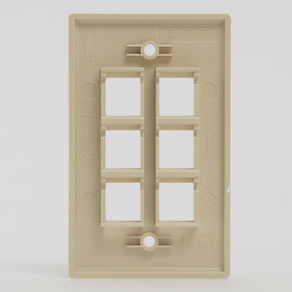 ICC Single Gang 6-Port Classic Faceplate for EZ and HD Style Keystone Connectors, Wallplate for Networking and Home Installations, Durable and Easy to Install, Ivory, Single