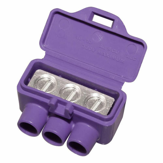 King Innovation 95110 3-Port Aluminum Copper (10-Pack) Wire Connector, 10 Pack, Purple