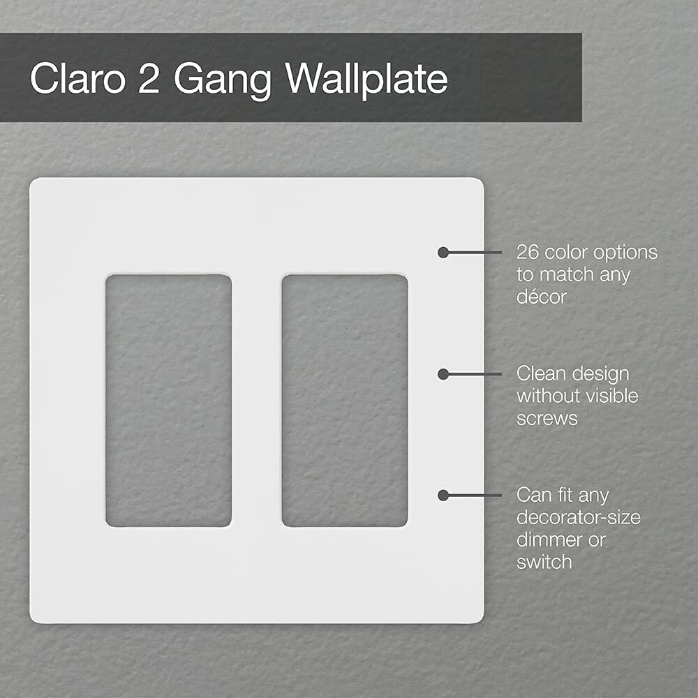 Lutron Claro 2 Gang Decorator/Rocker Wallplate, Gloss, White (1-Pack) | CW-2-WH