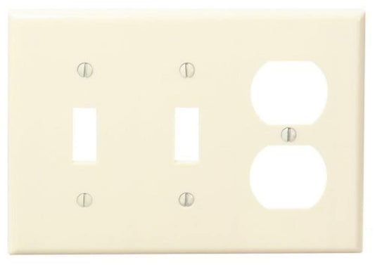 Leviton 86021 3-Gang 2-Toggle 1-Duplex Device Combination Wallplate, Standard Size, Thermoset, Device Mount, Ivory