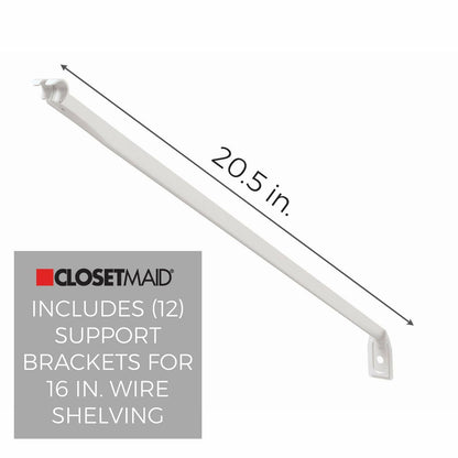 ClosetMaid Wire Shelving Support Brackets for 16 in. Deep Shelves, with Anchors & Pins for Installation, White, 12 Count (Pack of 1)