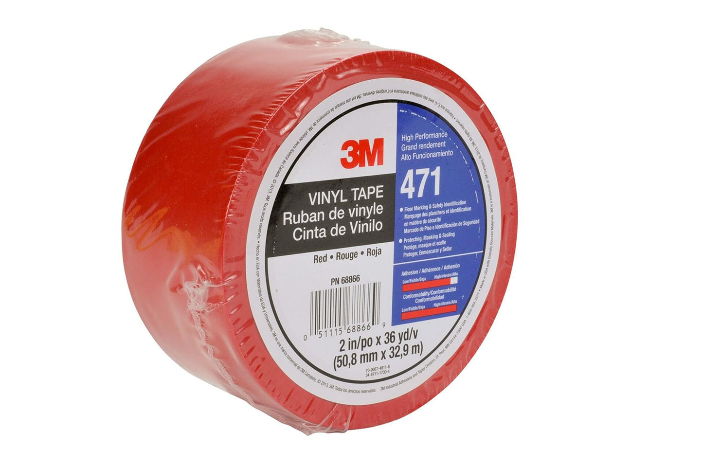 3M Vinyl Tape 471, Red, 2 in x 36 yd, 5.2 mil