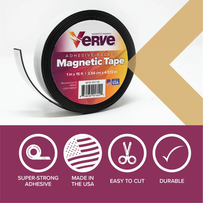 Verve Flexible Magnetic Tape,1 inch x 15 Feet Strong Magnetic Strip with Adhesive Backing and Indoor Rubber, Magnetic Tape Roll for Crafts, DIY Projects, Home Use, and Office Use