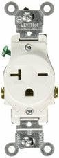 Leviton Single Receptacle Outlet Commercial Specification Grade Smooth Face 20 Amp 250 Volt, Side Wire NEMA 6-20R 2-Pole 3-Wire, White, 5821-W