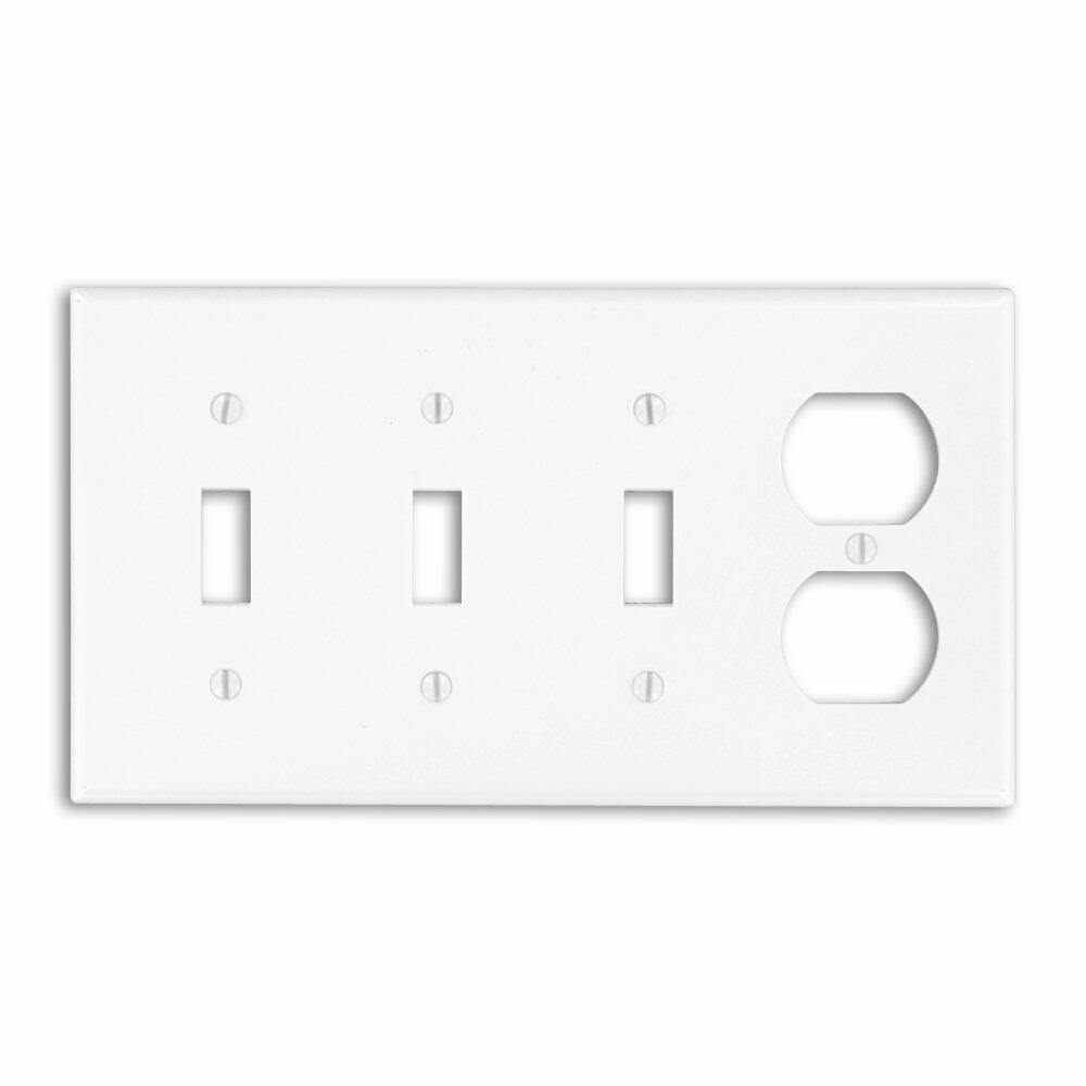 Leviton P38-W 4-Gang 3-Toggle 1-Duplex Device Combination Wallplate, Standard Size, White